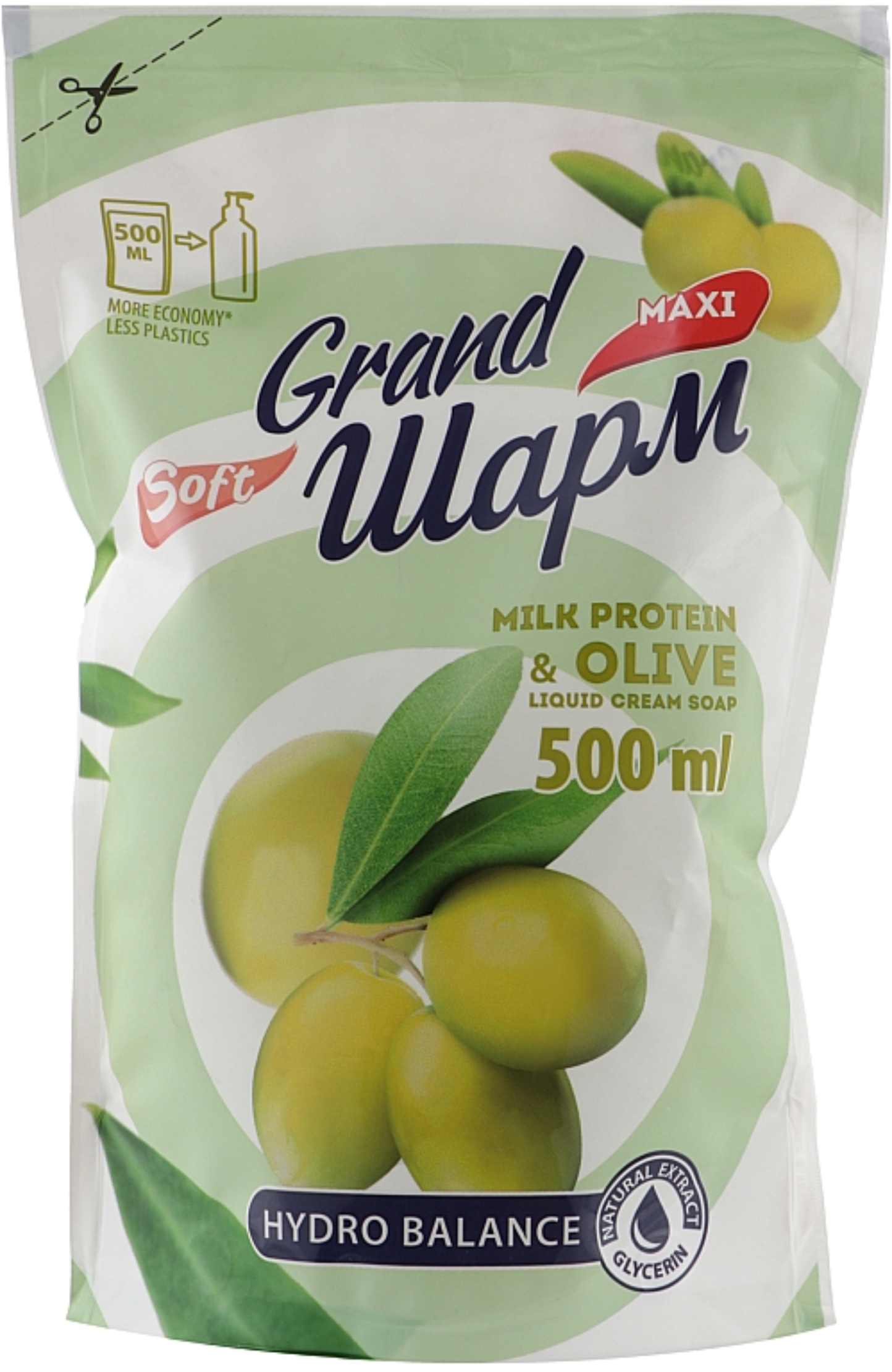 Рідке мило для рук Grand Шарм Maxi Молочний протеїн та Оливка 500 мл (4820195504086) - Фото 1