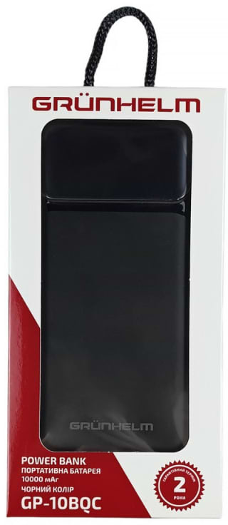 Фото - Батарея мобільна Grunhelm 10.000 mAh Black швидка зарядка 22.5W (GP-10BQC)