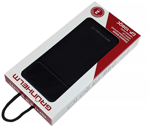 Фото - Батарея мобільна Grunhelm 10.000 mAh Black швидка зарядка 22.5W (GP-10BQC)