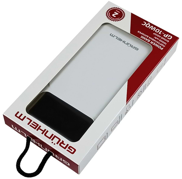 Фото - Батарея мобільна Grunhelm 10.000 mAh White швидка зарядка 22.5W (GP-10WQC)