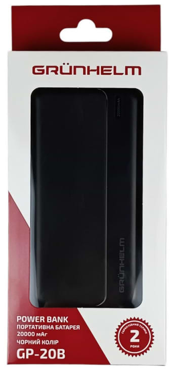 Фото - Батарея мобільна Grunhelm 20.000 mAh Black (GP-20B)