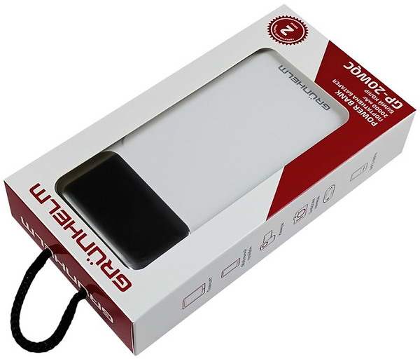 Фото - Уцінка - Батарея мобільна Grunhelm 20.000 mAh White швидка зарядка 22.5W (GP-20WQC)