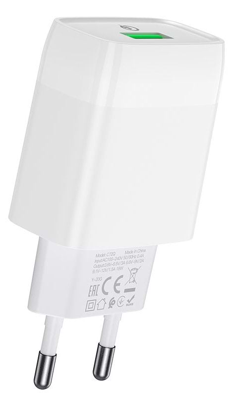 Фото - Сетевое зарядное устройство HOCO C72Q QC3.0 charger set(Type-C) 18W White (6931474732552)