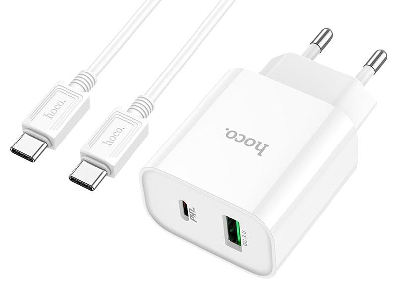 Мережевий зарядний пристрій HOCO C80A Rapido PD20W+QC3.0 Type-C (EU) White (6931474740533)