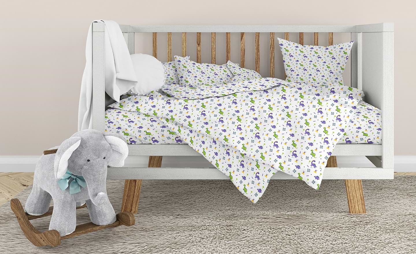 Комплект постельного белья детский Home Line Динозаврики салатово-фиолетовые (183367)