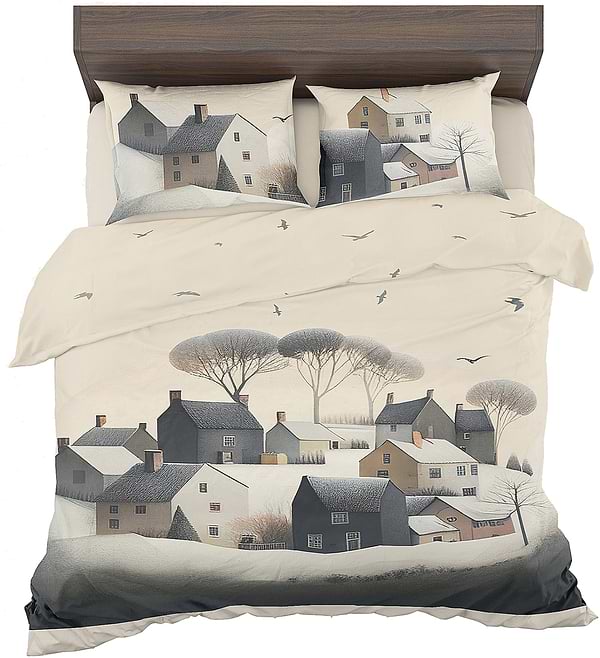 Фото - Комплект постільної білизни Home Line БЯЗЬ ЕКО Щ140 СД Будиночки з птахами (КВ) (184469)