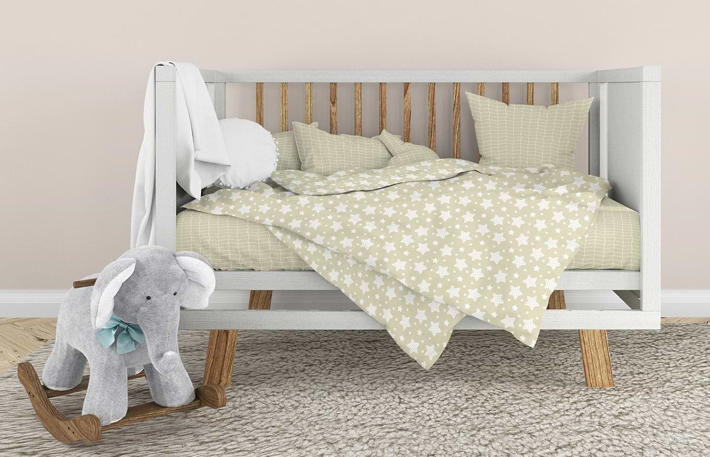 Комплект постельного белья детский Home Line Звезды в горох пудра/Паркет пудра (183208) - Фото 1