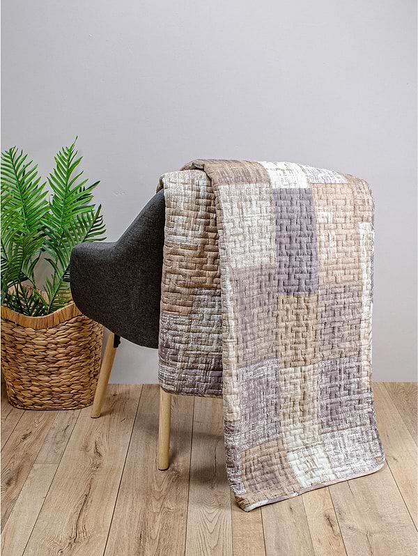 Фото - Покривало двоспальне Home Line 210Х240 1910740-06 Прямокутники бежеві та коричневі (178343)