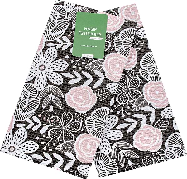 Фото - Набір рушників Home Line 45Х60 Декор квіти графітово-фрезовий 2 шт. (183924)