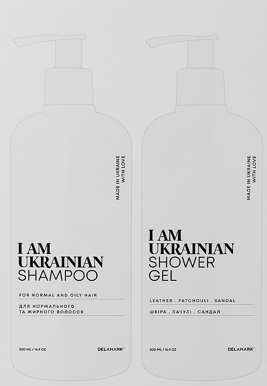 Фото - Подарунковий набір для догляду за волоссям DeLaMark Шампунь 500 мл +Гель для душу з ароматом шкіри пачулі сандалу 500 мл (4820152333643)