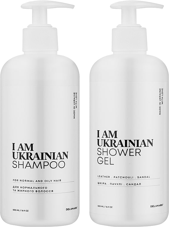 Фото - Подарунковий набір для догляду за волоссям DeLaMark Шампунь 500 мл +Гель для душу з ароматом шкіри пачулі сандалу 500 мл (4820152333643)