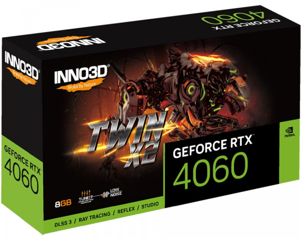 Фото - Видеокарта Inno3D GeForce RTX4060 TWIN X2, 8GB GDDR6, 128bit, PCI Express 4.0 X8 (N40602-08D6-173061N)