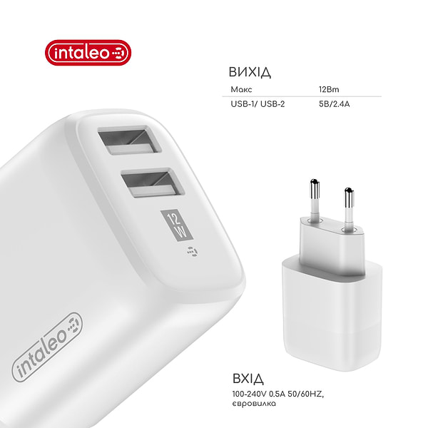 Фото - Мережевий зарядний пристрій Intaleo 12W Fast Charge 2USB 2.4A TCG242 (1283126578281)