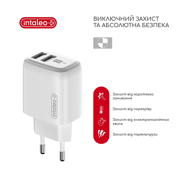 Фото - Мережевий зарядний пристрій Intaleo 12W Fast Charge 2USB 2.4A TCG242 (1283126578281)