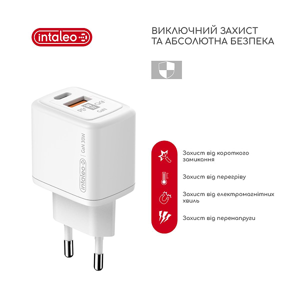 Фото - Уцінка - Мережевий зарядний пристрій Intaleo 30W GAN USB-C PD+USB-A QC 3.0 TCG30GAN (1283126578274)