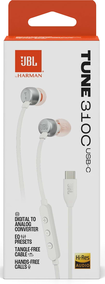 Фото - Навушники вкладиші дротові JBL Tune 310C USB-C White (JBLT310CWHT)