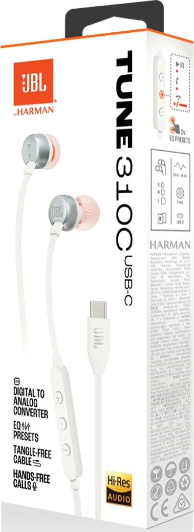 Фото - Навушники вкладиші дротові JBL Tune 310C USB-C White (JBLT310CWHT)