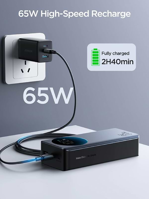 Фото - Батарея мобильная Joyroom 30000mAh 65W USB-A QC3.0 Black (JR-PBF05)