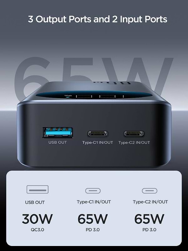 Фото - Батарея мобильная Joyroom 30000mAh 65W USB-A QC3.0 Black (JR-PBF05)