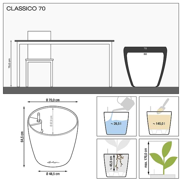 Фото - Вазон Lechuza Classico Premium70, All-in-One, d70xh65  Антрацит 14663