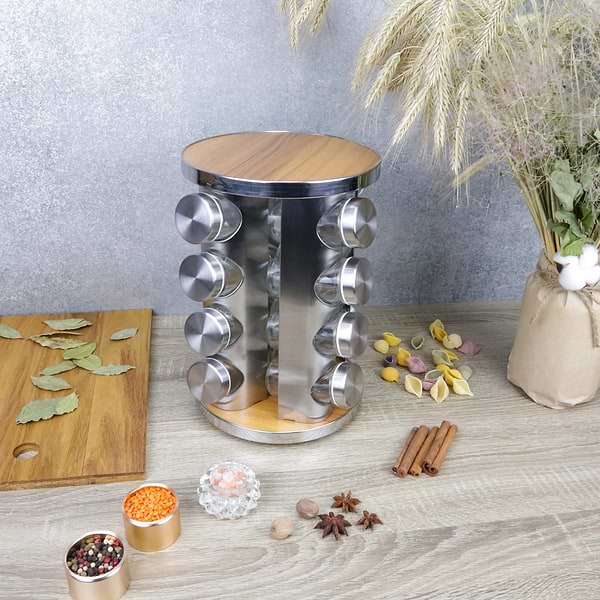 Фото - Набір ємностей для спецій і приправ Love You Home на підставці, що крутиться 16 од. (61032)