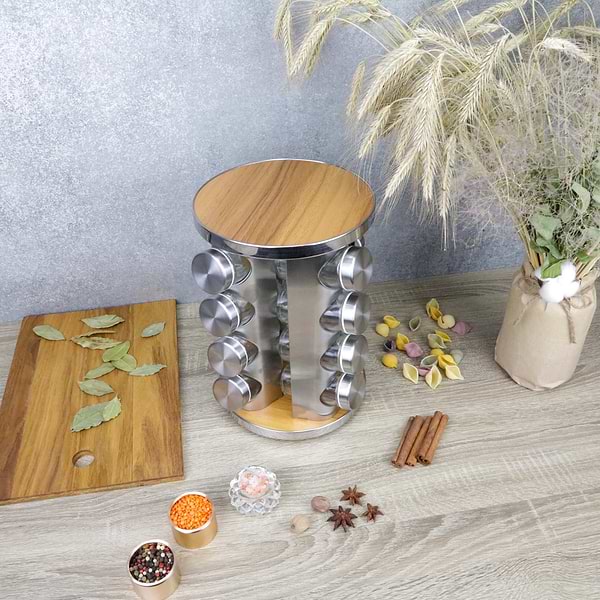 Фото - Набір ємностей для спецій і приправ Love You Home на підставці, що крутиться 16 од. (61032)