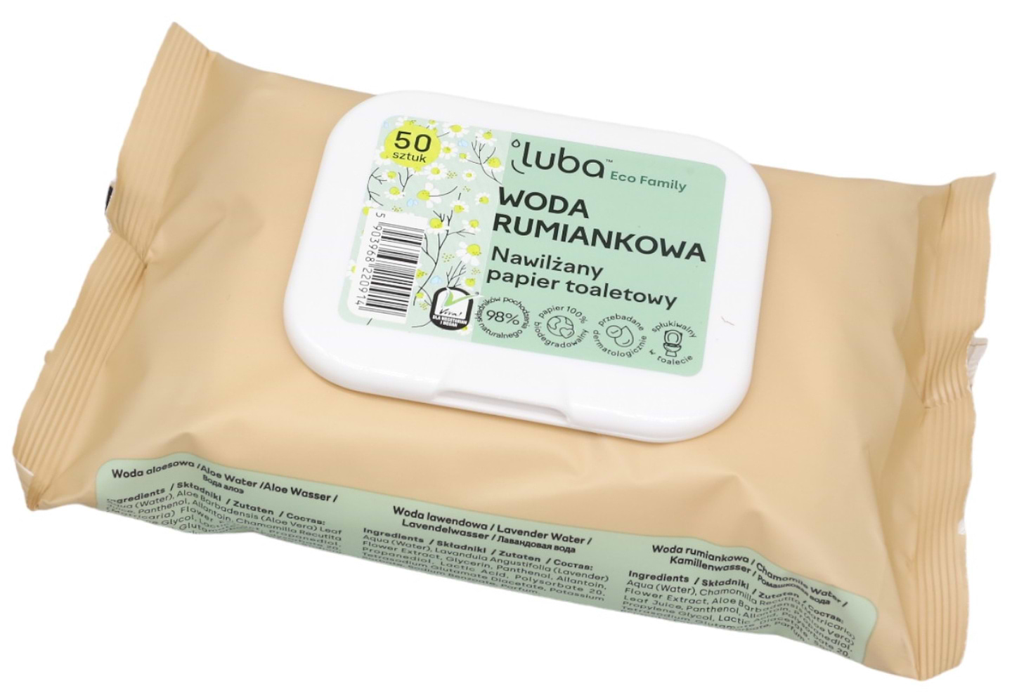 Вологий туалетний папір Luba ECO Family з ромашковою водою 50 шт. (LTPVEFCW50) - Фото 1