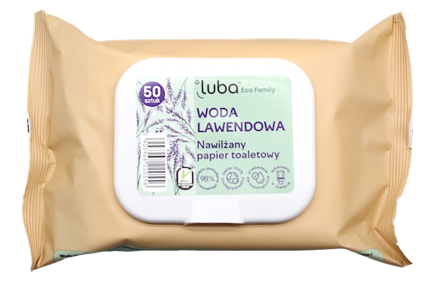 Влажная туалетная бумага Luba ECO Family с лавандовой водой 50 шт. (LTPVEFLW50)