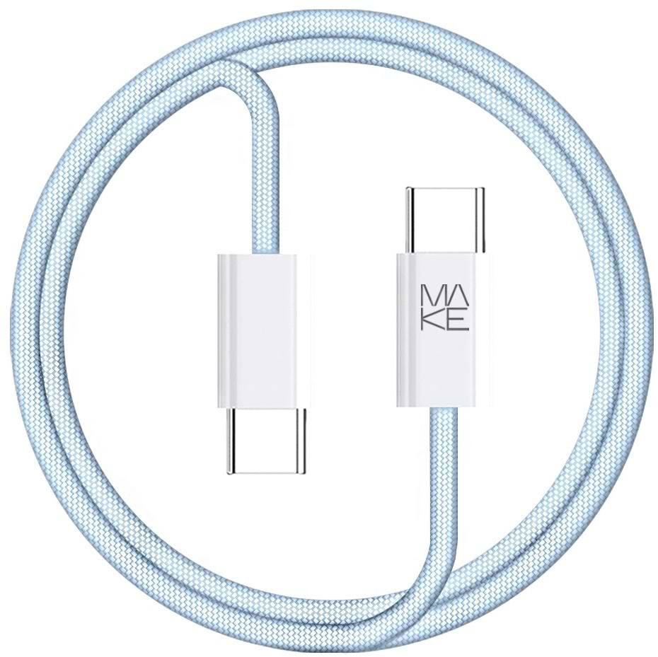 Кабель синхронизации данных MAKE Type-C PD 65W 1m Nylon Blue (MCB-CN1BL) - Фото 1