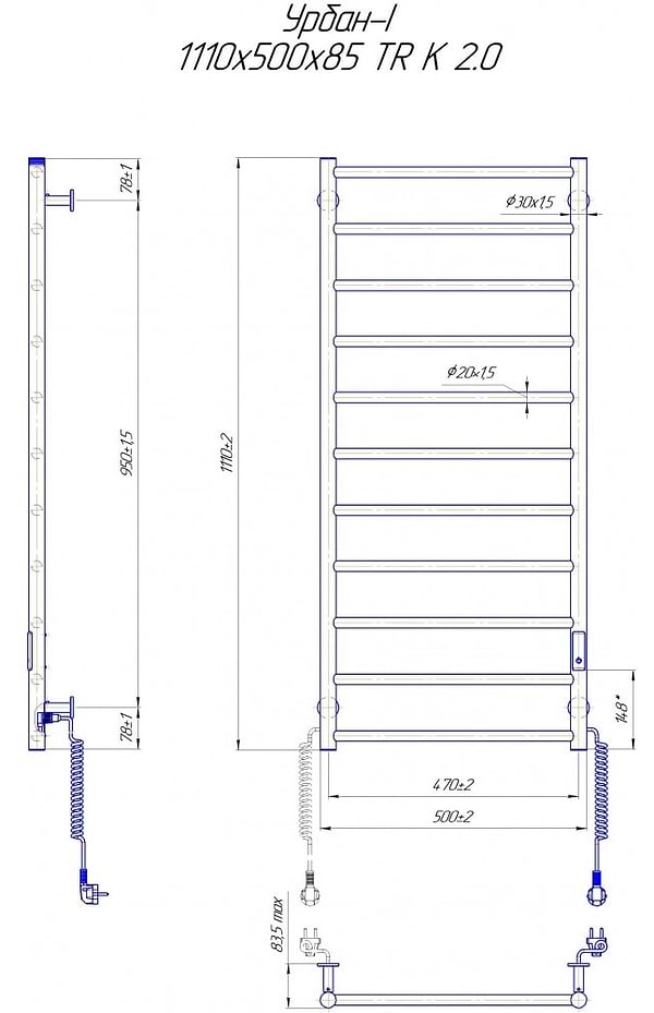 Фото - Рушникосушарка Mario Урбан-I 1110x500-85 мм (2.3.8301.10.P)
