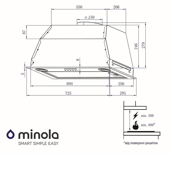 Фото - Вытяжка встраиваемая Minola HBI 7812 WH 1200 LED