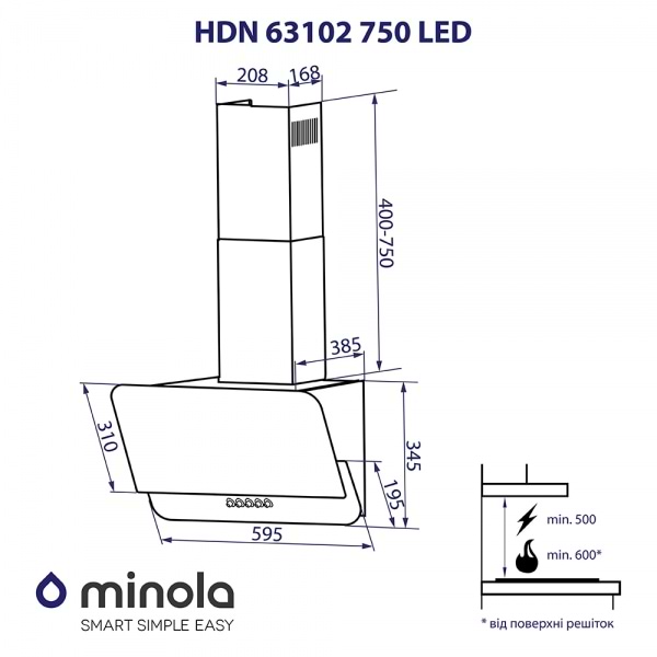 Фото - Вытяжка декоративная Minola HDN 66102 BL 1000 LED