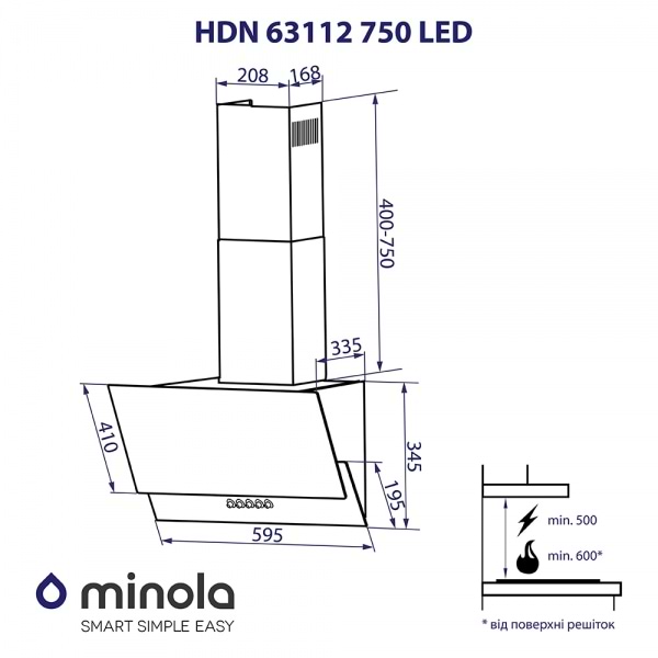 Фото - Вытяжка декоративная Minola HDN 63112 BL 750 LED