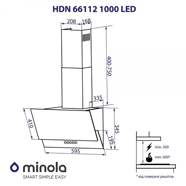 Фото - Витяжка декоративна Minola HDN 66112 WH 1000 LED