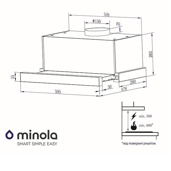 Фото - Вытяжка встраиваемая Minola HTL 6612 WH 1000 LED
