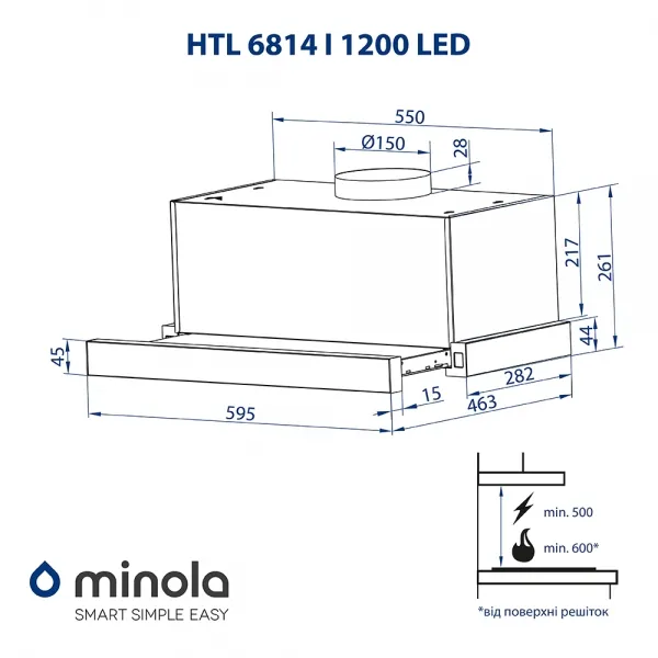 Фото - Витяжка вбудована Minola HTL 6814 WH 1200 LED