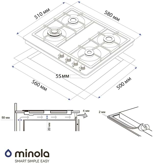 Фото - Варочная панель газовая Minola MGM 61621 WH