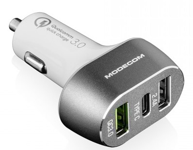 Автомобільний зарядний пристрій Modecom 3x USB 2.4A USB Type C Port White (ZT-MC-CU2C1-07)