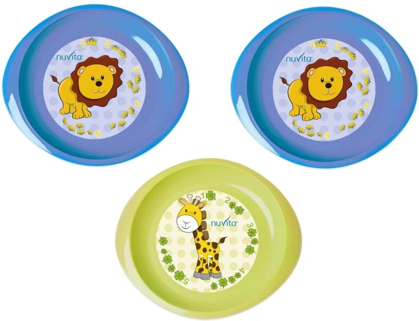 Набор тарелок для малыша Nuvita мелкие, 3 шт. синие и салатовая (NV1428Blue)
