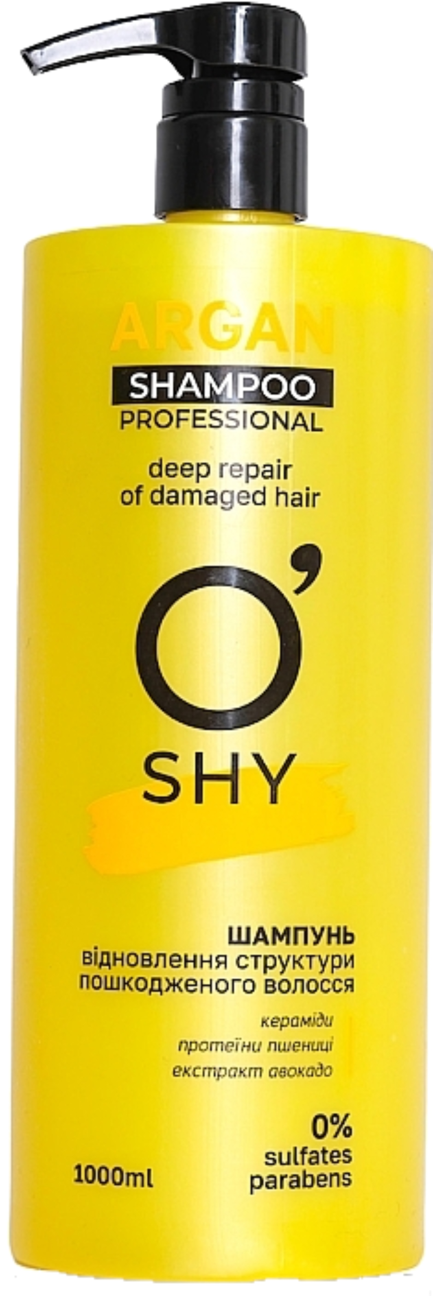 Шампунь жіночий O'Shy Argan Professiona Відновлення структури пошкодженного волосся 1 л (4820195508282) - Фото 1