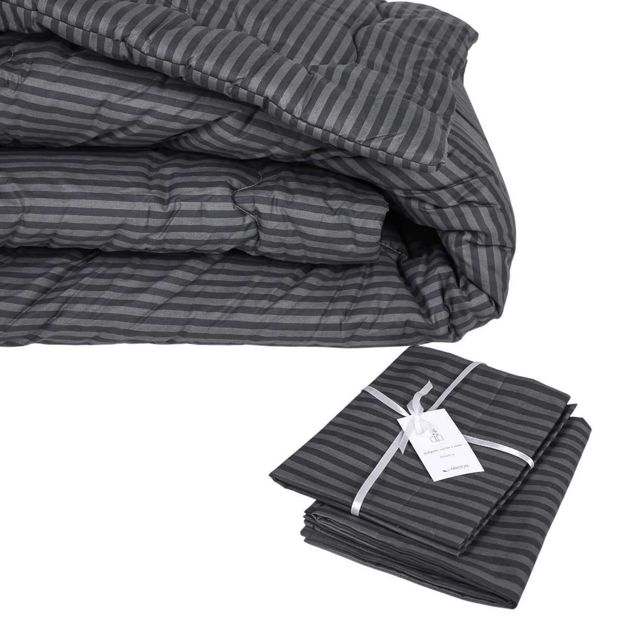 Одеяло летнее двуспальное евро MirSon №160 Сolor Fun Line 17-0611 Stripe Black Шерсть 220х240 см +нав 2 шт. (2200010859164)
