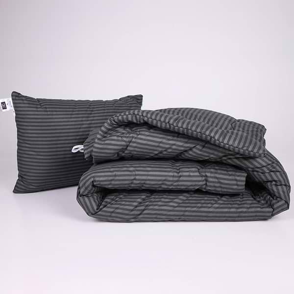 Фото - Ковдра демісезонна двоспальна євро MirSon №161 Сolor Fun Line 17-0611 Stripe Black Вовна 200х220 см +нав 2 шт. (2200010858556)