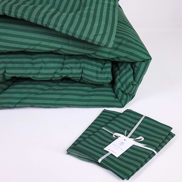Фото - Одеяло летнее полуторное MirSon Хлопковая №127 Сolor Fun Line 17-0612 Stripe Emerald 155х215 см +нав 2 шт. (2200010856408)