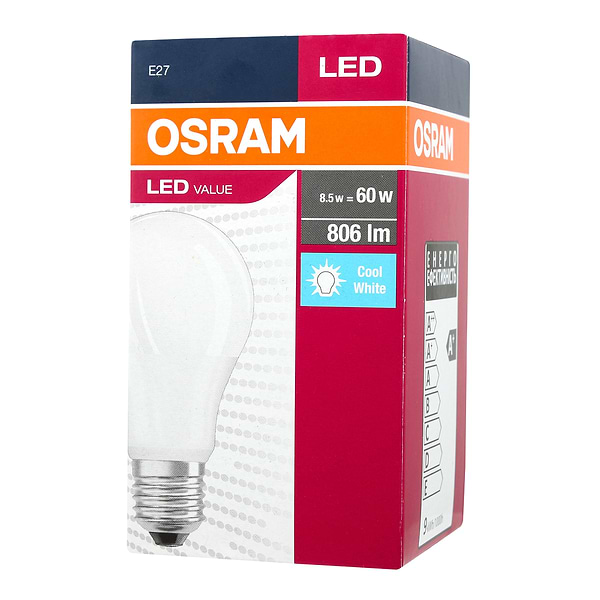 Фото - Лампочка светодиодная Osram LED VALUE A60 8,5W 806Lm 4000К E27 (4052899973381)