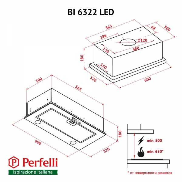 Фото - Вытяжка встраиваемая Perfelli BI 6322 BL LED