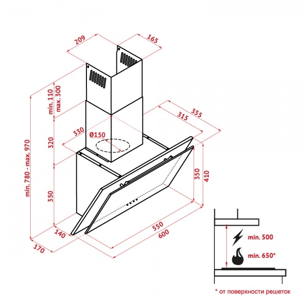 Фото - Вытяжка декоративная Perfelli DNS 6622 BL LED