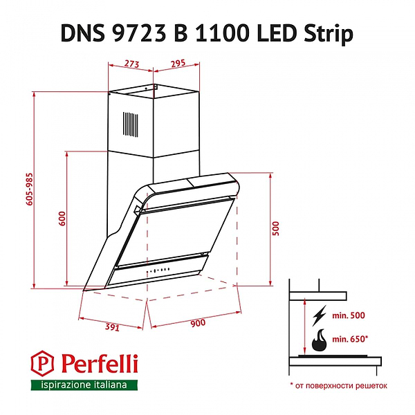 Фото - Витяжка декоративна Perfelli DNS 9723 B 1100 BL LED Strip