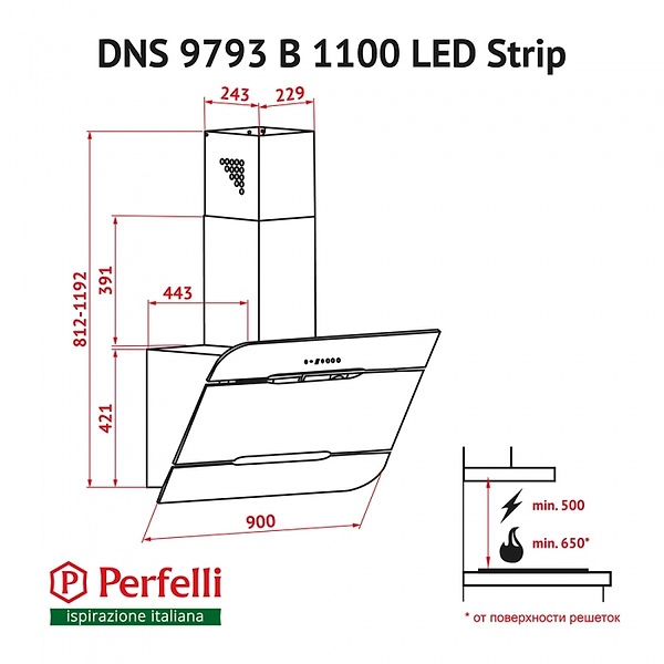 Фото - Витяжка декоративна Perfelli DNS 9793 B 1100 BL LED Strip