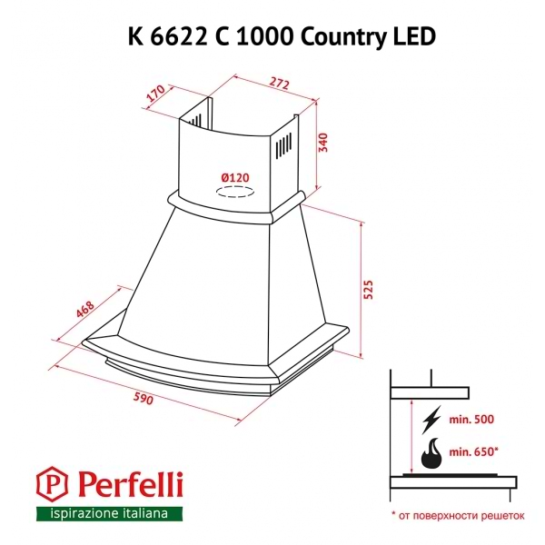 Фото - Вытяжка декоративная Perfelli K 6622 C BL 1000 COUNTRY LED