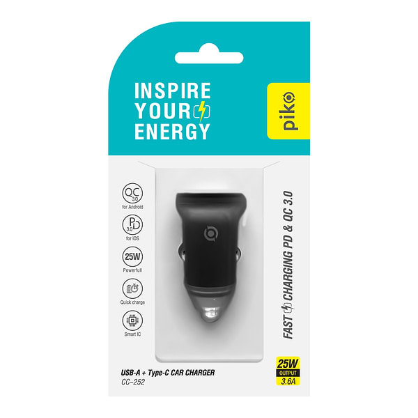 Фото - Автомобильное зарядное устройство Piko 25W USB-A+USB-C QC+PD (CC-252) черный (1283126620171)